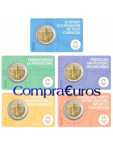 2€ Francia 2023 *JJOO Paris 2024* JUEGO COMPLETO 5 COINCARDS