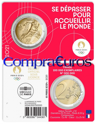 2€ Francia 2021 *JJOO Paris 2024* Coincards Varios Colores