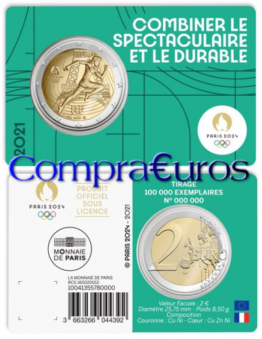 2€ Francia 2021 *JJOO Paris 2024* Coincards Varios Colores