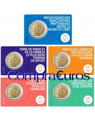 2€ Francia 2022 *JJOO Paris 2024* JUEGO COMPLETO 5 COINCARDS