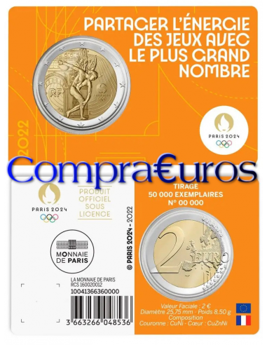 2€ Francia 2022 *JJOO Paris 2024* Coincards Varios Colores