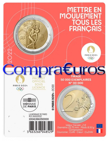 2€ Francia 2022 *JJOO Paris 2024* Coincards Varios Colores